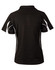 A black short sleeve polo shirt with white accents and a logo on the front.