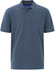 A navy blue men's cotton stretch polo shirt with a collar and three buttons, featuring a logo.