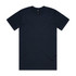 A navy classic tee featuring a round neck and short sleeves. It has a logo on the label.