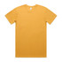 A plain yellow t-shirt displayed flat with short sleeves and a crew neckline, featuring a brand label.