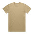 A plain beige T-shirt with a round neckline and short sleeves, featuring a logo.