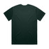 A dark green heavy tee shirt with a classic crew neckline and short sleeves, featuring a branding logo.