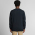 A dark navy jumper with a relaxed fit, featuring long sleeves and a plain design without visible logos.