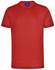 A red short-sleeved performance t-shirt for men with a logo on the upper part.