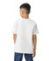 A youth t-shirt in white, featuring a simple design and a logo on the back.