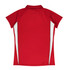 A red polo shirt featuring short sleeves and side panels, complete with a collar and branding.