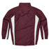 A maroon jumpers with white side panels and a high collar. The back view features a smooth surface.