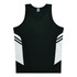 A black singlet with white accents and a logo on the front. It features a sleeveless design.