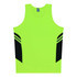 A bright yellow singlet with black side panels and a logo at the neckline. Ideal for kids.