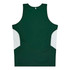 A green singlet with white side panels and a logo on the back.