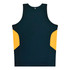A dark green and yellow men's singlet featuring a logo on the back, with contrasting side panels.