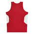 A red singlet featuring white side panels, with a logo on the chest area.