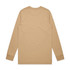 A beige long-sleeve t-shirt with a plain design, featuring a logo on the label.