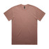 A heavy faded tee in a muted brown colour with a round neckline and short sleeves. It features a logo.