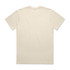 A plain beige t-shirt in a soft, faded fabric, featuring a logo on the back.
