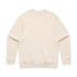 A cream-coloured jumper with a round neckline and long sleeves. It features a logo on the front.