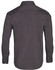 A dark grey long sleeve button-up shirt with a back yoke and cuffed sleeves, featuring a logo.