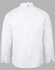 A white men's chef jacket featuring long sleeves and a back yoke design, with a logo on the sleeve.