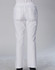 White chef pants with a relaxed fit, featuring pockets and an elastic waistband. Suitable for kitchen wear.