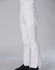 White chef pants featuring elastic waistband and pockets, displayed on a model against a neutral background.