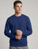 A navy crewneck fleece sweatshirt for men, featuring long sleeves and a simple design. Includes a logo.