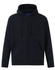 A navy full-zip fleecy hoodie with a hood and front pockets, featuring a logo.