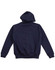 A full-zip fleecy hoodie in navy blue with a hood, featuring raglan sleeves and a fitted hem.