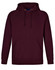A maroon men's fleecy hoodie with a front kangaroo pocket and a drawstring hood. It features branding.