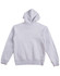 A grey ladies' fleece hoodie with a hood and ribbed cuffs, featuring a clean, simple design in the back.