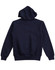 A navy ladies' fleecy hoodie featuring a drawstring hood and ribbed cuffs. Includes a logo on the back.