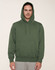 A men's green close-front contrast fleecy hoodie with a front pocket and a drawstring hood.
