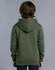 A green fleece hoodie for kids, featuring a close front design and a hood, shown from the back.
