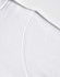 A close-up of a white fleece hoodie featuring a curved shoulder seam and a logo.