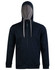 A black full zip fleece hoodie with a contrasting inner lining and a hood. Features pockets and a logo.