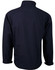 A navy men's softshell jacket featuring a high collar and a smooth back design. Includes a logo.