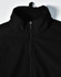 A black men's softshell high-tech jacket with a high collar and zip fastening, featuring a logo.
