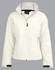 A softshell jacket in cream with a zip front, featuring two side pockets and a logo on the chest.