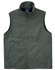 A men's softshell vest in dark green, featuring a zip front and two side pockets. Includes a logo on the chest.