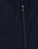 A dark navy softshell vest featuring a zippered closure and a logo on the fabric.