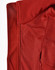 A red softshell vest featuring a smooth exterior and a textured interior, with a zippered pocket and a logo.