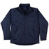 A navy blue men's jacket with a zip front, two side pockets, and a collar. It features a logo on the upper left.