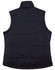 A navy blue ladies' padded vest featuring a rip-stop design and a back view, with a logo on the fabric.