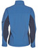 A blue and navy ladies' softshell jacket with a high collar and contrasting panels. It features a logo on the sleeve.