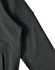 A dark grey softshell full zip hoodie, detailing the fabric texture and sleeve design, featuring a logo on the side.