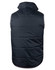 A men's versatile vest in dark grey, featuring a quilted design and a high collar, with a logo on the back.