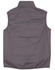 A grey ladies' vest featuring a collar and no sleeves, with gathered detail on the sides. It has a logo.