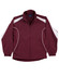 A maroon warm-up jacket with white accents and a branding logo on the chest.