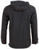 A dark grey men's waterproof performance jacket with a hood, featuring a logo on the back.