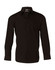 A black long sleeve button-up shirt with a chest pocket and a logo tag on the collar.