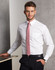 A men's long-sleeve shirt in white with self-stripes, featuring a pocket and styled with a pink tie.